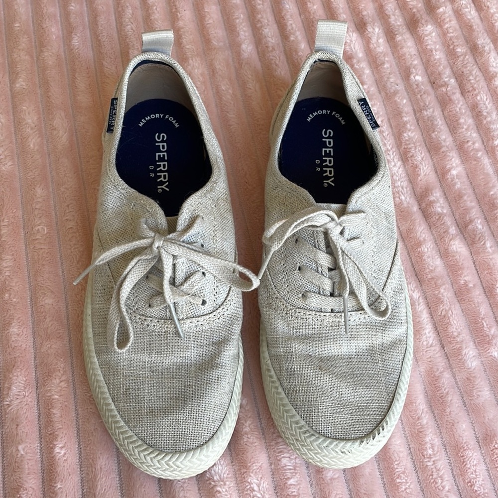 Sperry Memory Foam Off White Canvas Sneakers Size… - image 1